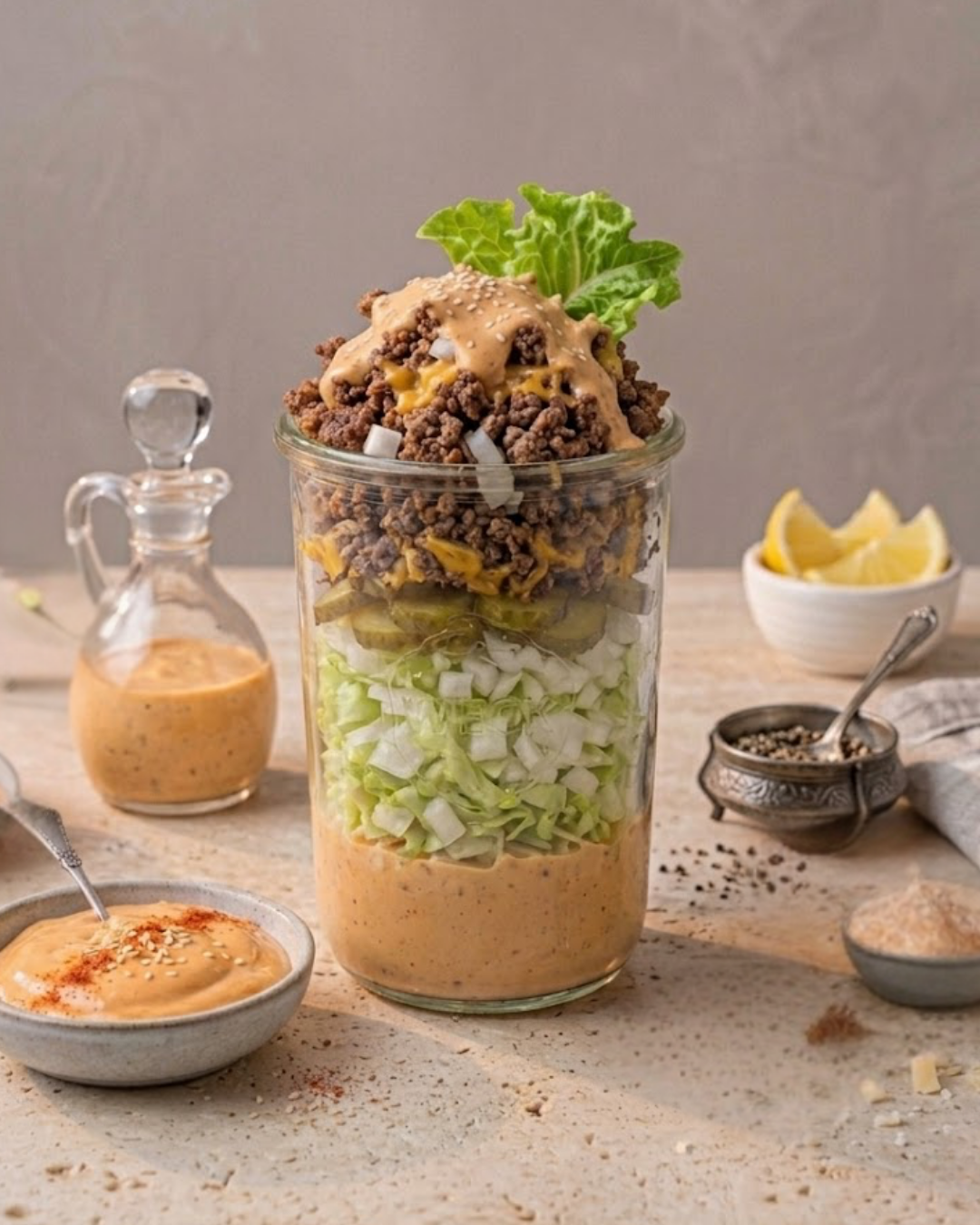 Pote com salada Big Mac + molho especial