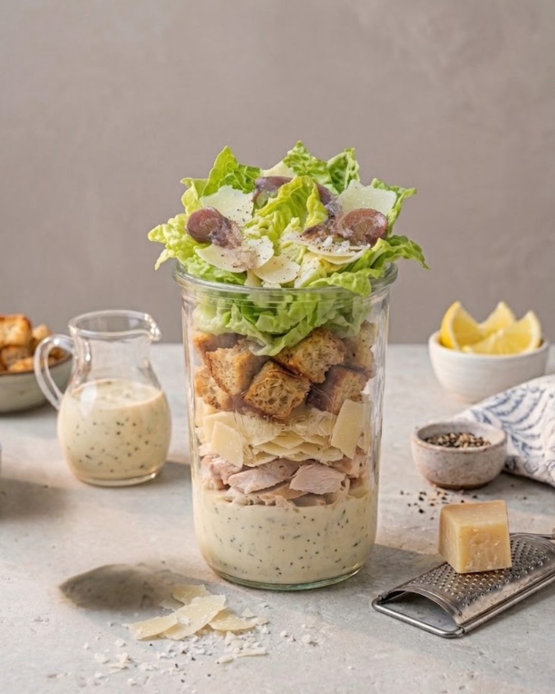Pote com salada Caesar + molho original
