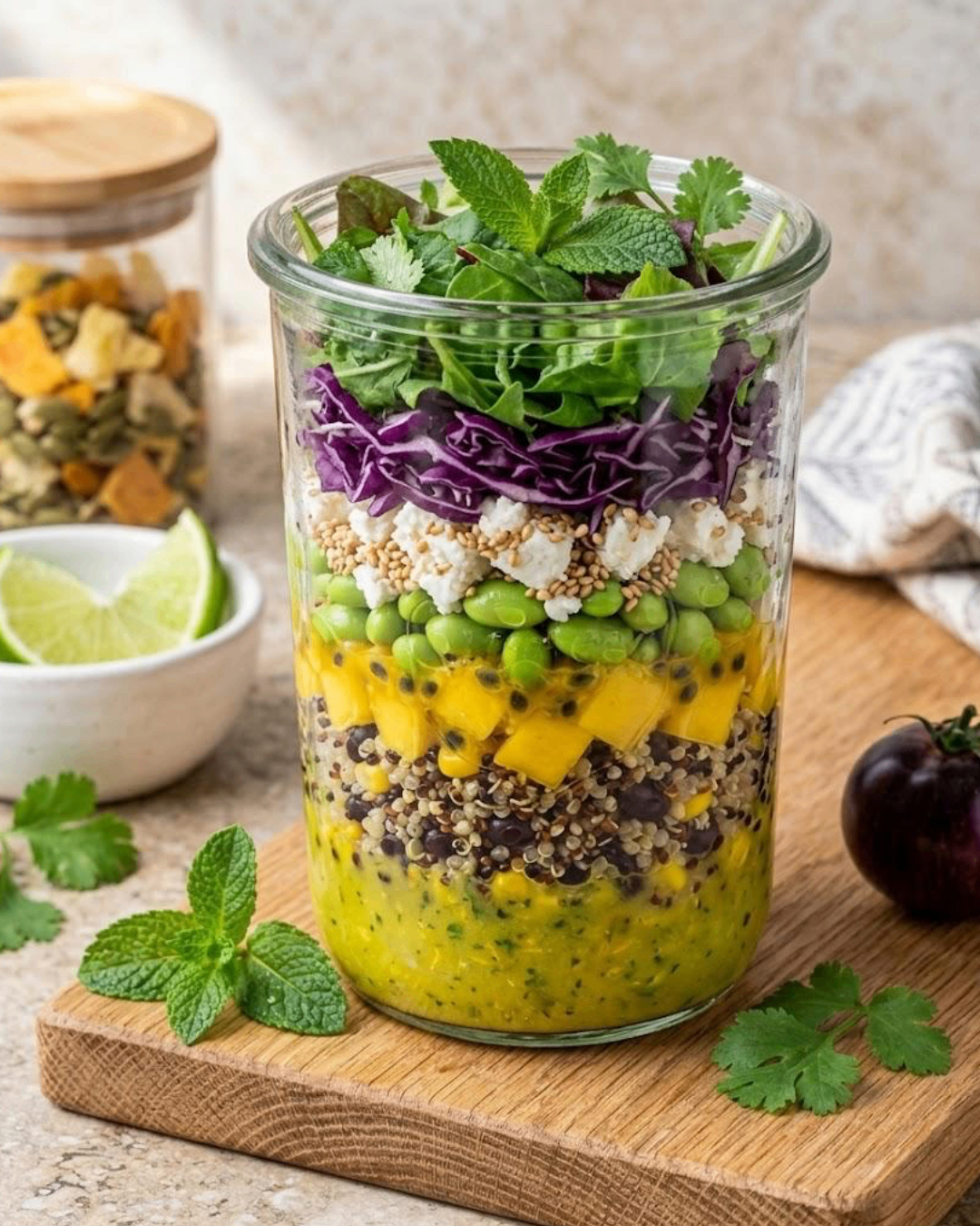 Pote com salada Refrescante + molho cítrico