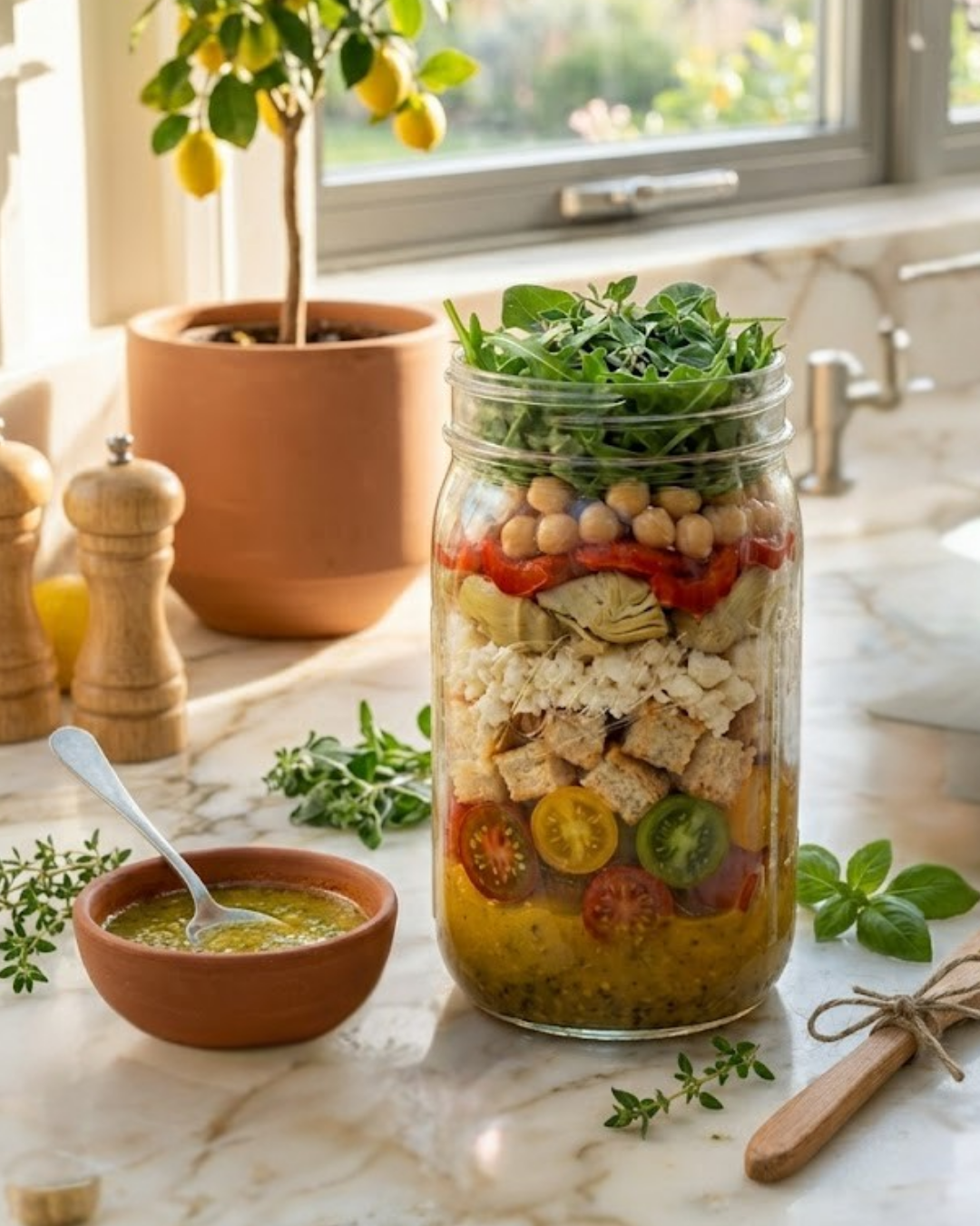 Pote com salada Toscana + molho siciliano